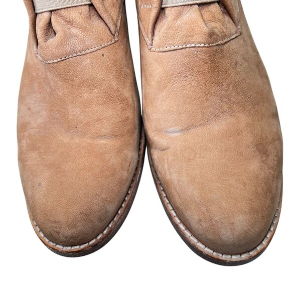 Eileen Fisher Tan Leather Ankle Boots Elastic Gore Low Block Heel Pull Tabs Sz 8 - Picture 7 of 16